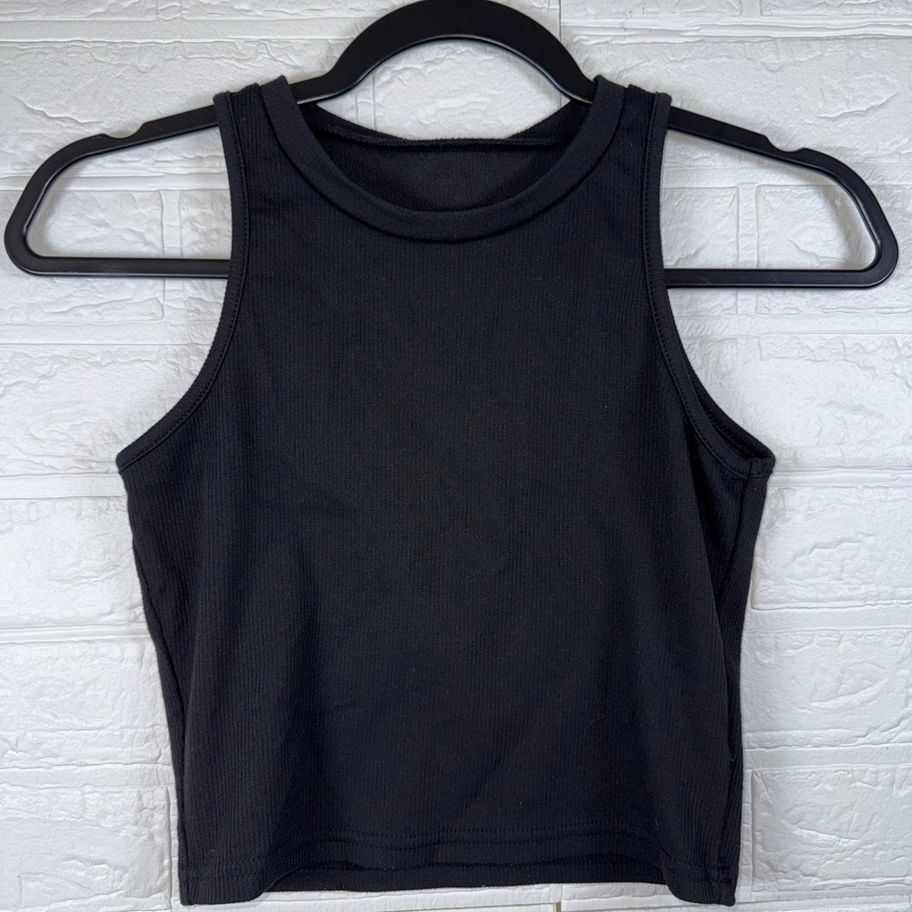 Ribbed Crop Tank Top Womens Small Black Minimalist Basic Streetwear Layering
